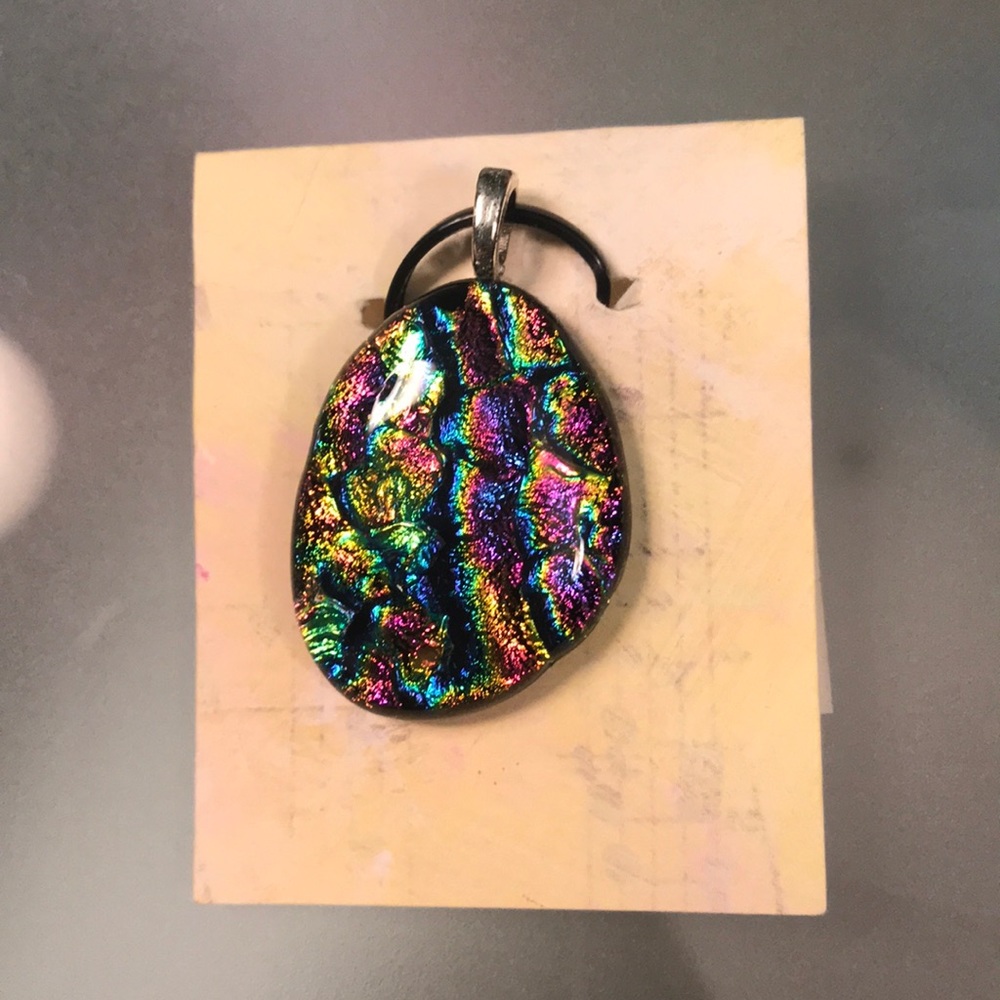 Fused glass prismatic pendant 1” x 1.25”